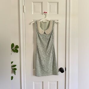 Lace Dress with Pearl Collar Accent